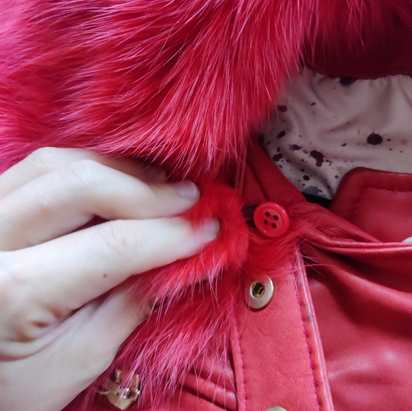Flo Clo red leather fur studded jacket size 42 - Picture 3 of 12